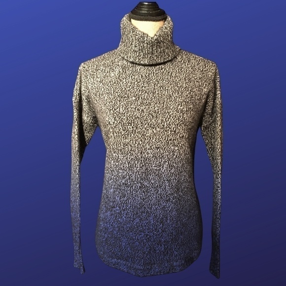 AQUA 100% CASHMERE Turtleneck Tunic, Gray/Blue OMBRE DIP DYE, NWOT